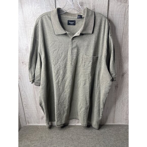 Haggar XXL Mens Short Sleeve Polo Shirt Beige Checkered Pocket Vacay Cruise - Picture 1 of 6